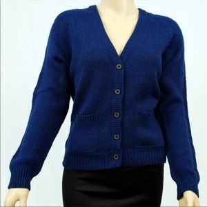 Vintage COLLAGE Navy Acrylic Sweater V-neck Large